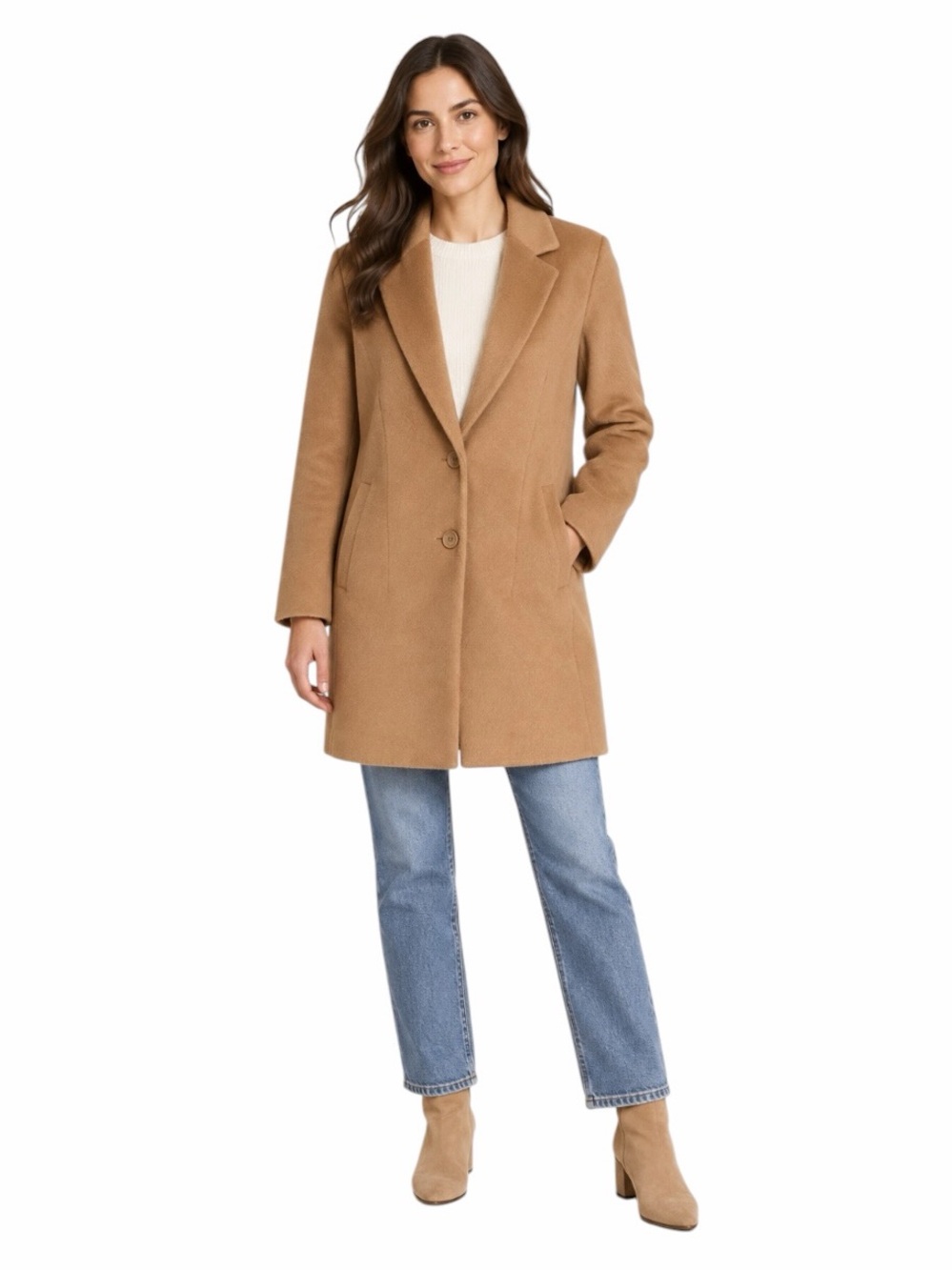 Boston Proper - Camel Textured Dress Coat Jacket Two-Button Front Sz M